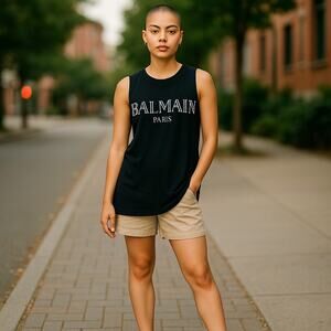 Balmain Paris Sleeveless Top Size L 100% Cotton Unisex T-Shirt